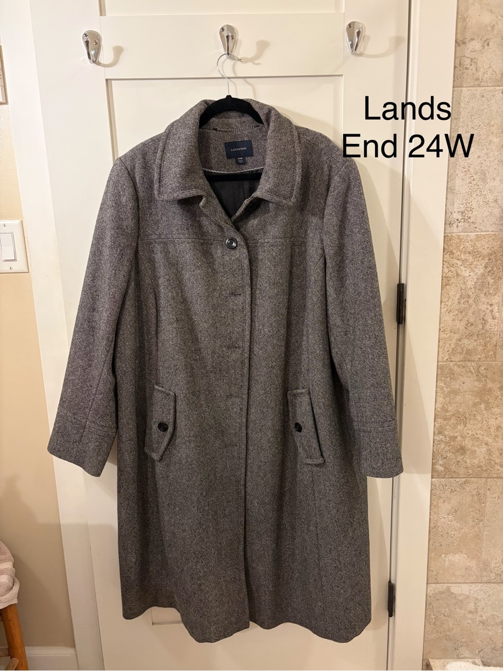 Lands' End Women's Gray Wool-Blend Single-Button Pea Coat